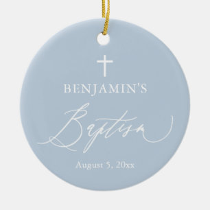 Dusty Blue Cross Boy Baptisme Ceramic Ornament