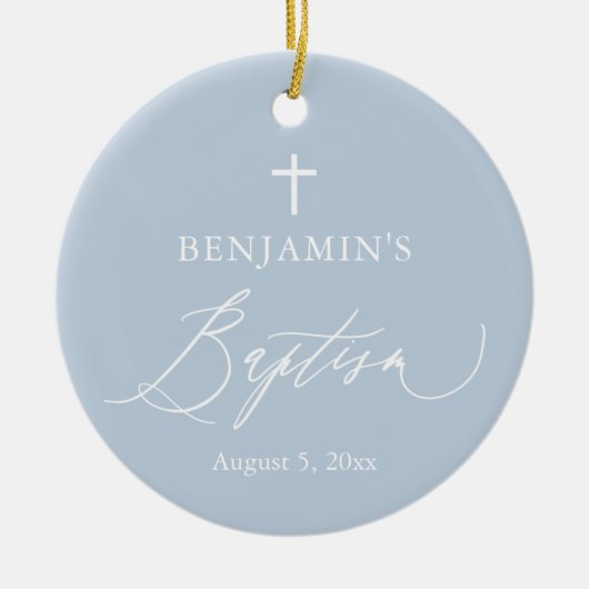 Dusty Blue Cross Boy Baptisme Ceramic Ornament (Voorkant)