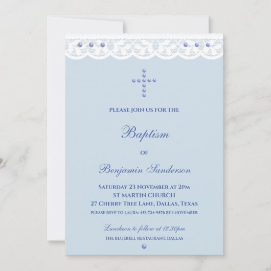 Dusty Blue Cross Christening Christian Baptism Kaart (Voorkant)