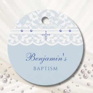 Dusty Blue Cross Christian Baptism Thank You  Bedankjes Labels