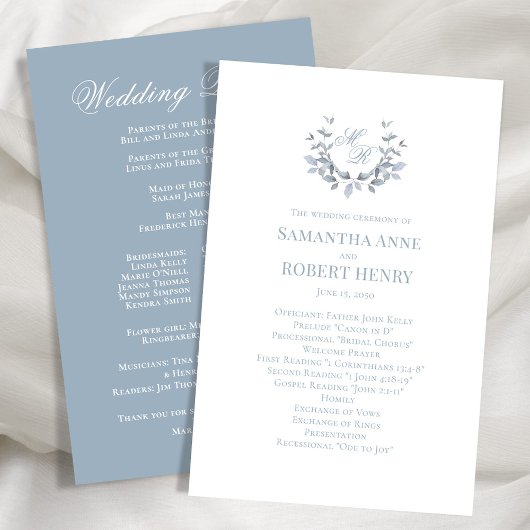 Dusty Blue Custom Monogram Programme de mariage