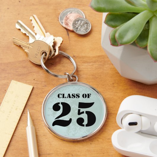 Dusty Blue Damask Klasse van 2024 Sleutelhanger (Bureau)