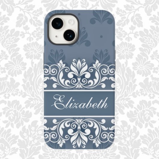 Dusty blue Damask wervelnaam Hoesje-Mate iPhone Ca Case-Mate iPhone Case