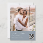 Dusty Blue De bruiloft van kalligrafie QR-code Kaart (Achterkant)