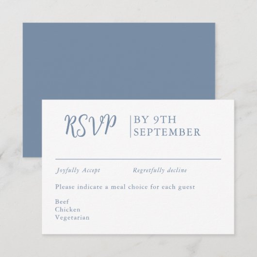 Dusty blue Decorative Wedding Calligraphy RSVP Kaartje (Voorkant / Achterkant)