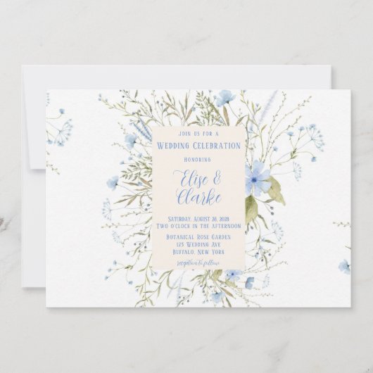 Dusty Blue Delicate Wildflower Wedding Kaart (Voorkant)