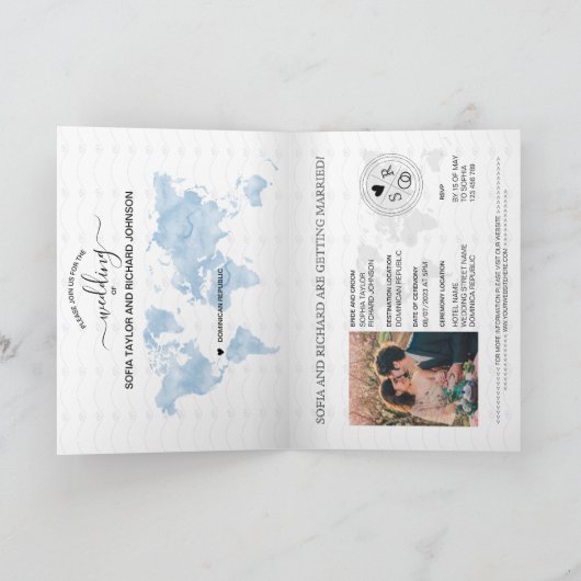 Dusty Blue Destination Mariage Carte du monde Pass (Intérieur)