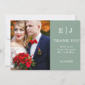 Dusty Blue Deux Mariage photo Carte de remerciemen (Devant)