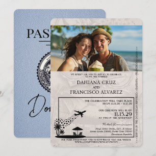 Dusty Blue Dominicaanse Republiek Passport Wedding Kaart