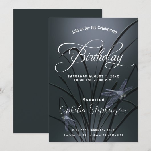 Dusty Blue Dragonfly Birthday Kaart (Voorkant / Achterkant)