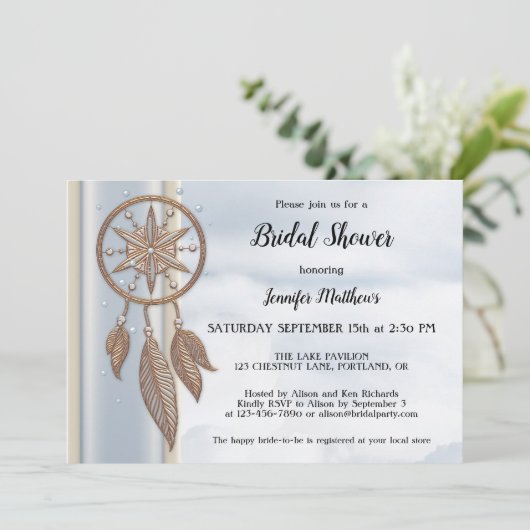 Dusty Blue Dreamcatcher Bridal Shower Uitnodiging (Staand voorkant)