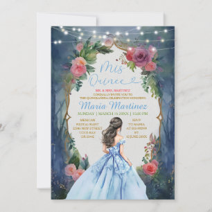 Dusty Blue Dress Dark Forest Floral Mis Quince Kaart