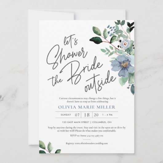 Dusty Blue Drive By Bridal Shower Invitation (Devant)