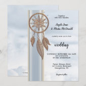 Dusty Blue Drocatcher Wedding Invitation Kaart (Voorkant / Achterkant)