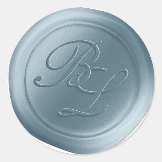 Dusty Blue Dubbele Monogram Faux Wax Seal Stickers (Voorkant)