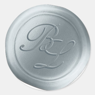 Dusty Blue Dubbele Monogram Faux Wax Seal Stickers