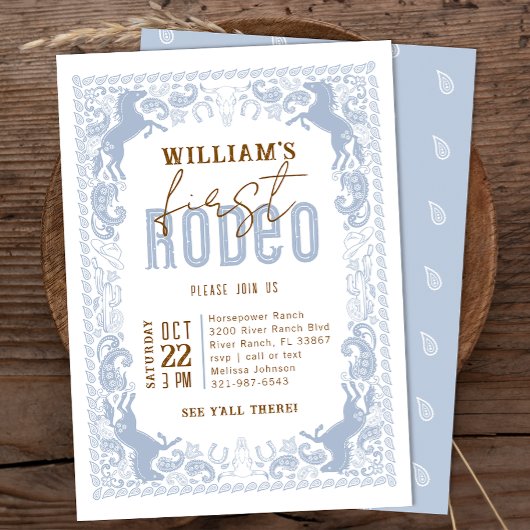 Dusty Blue eerste Rodeo verjaardagsuitnodiging – W Kaart