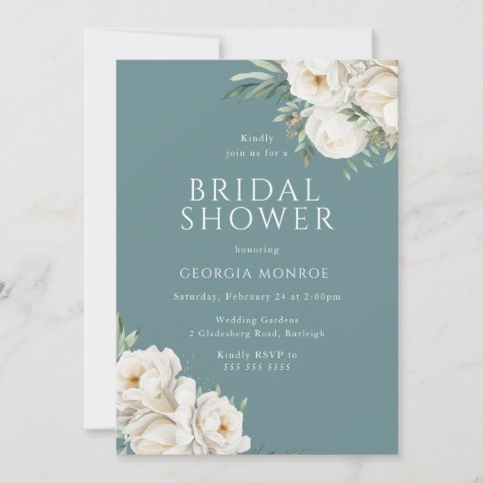 Dusty Blue Elegance : Invitation de douche nuptial (Devant)