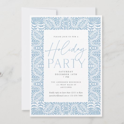 Dusty Blue Elegant Arts Crafts Style Holiday Party Kaart (Voorkant)