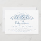 Dusty Blue élégant Baby shower Floral Invitation (Devant)