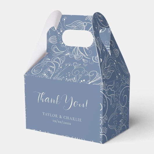 Dusty Blue Elegant Bloemen Bruiloft Dank u Bedankdoosjes (Voorkant Zijde)