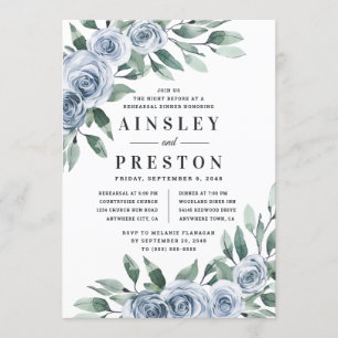 Dusty Blue Elegant Bloemen Rustiek Repetitie Diner Kaart