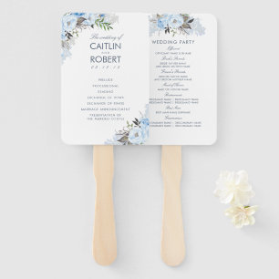 Dusty Blue Elegant Bloemen Trouwprogramma Handwaaier