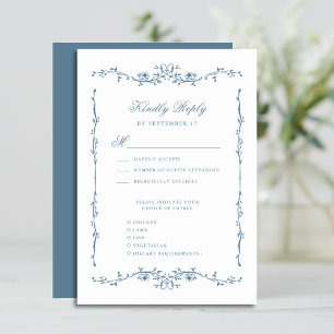 Dusty Blue Elegant Bloemenbruiloft RSVP Kaartje