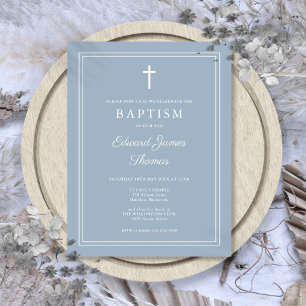 Dusty Blue Elegant Bordure Baptême Invitation