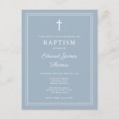 Dusty Blue Elegant Bordure Baptême Invitation (Devant)