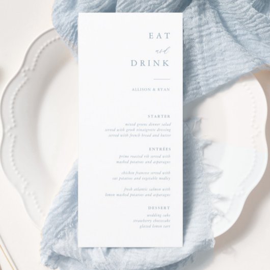 Dusty Blue Elegant Calligraphy Menu Mariage