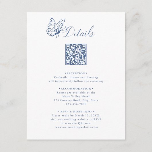 Dusty Blue Elegant Calligraphy Wedding Details Informatiekaartje (Voorkant)