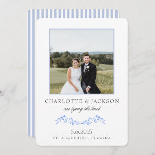 Dusty Blue Elegant Classic Floral with Photo Save The Date