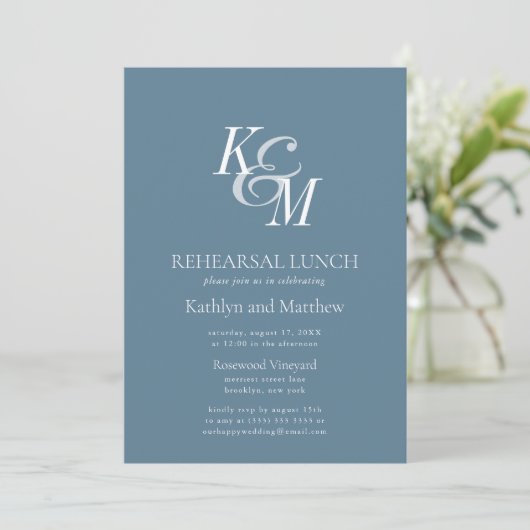 Dusty Blue Elegant Classic repetitielunch Kaart (Staand voorkant)