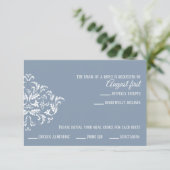 Dusty Blue Elegant Damask carte RSVP (Debout devant)