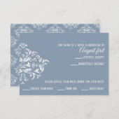 Dusty Blue Elegant Damask carte RSVP (Devant / Derrière)