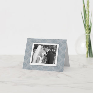 Dusty Blue elegant Damask Foto Hartelijk dank Bedankkaart