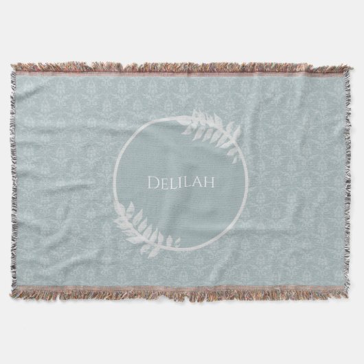Dusty Blue Elegant Damask, gepersonaliseerd Deken (Voorkant)