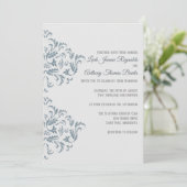 Dusty Blue Elegant Damask Invitation (Debout devant)