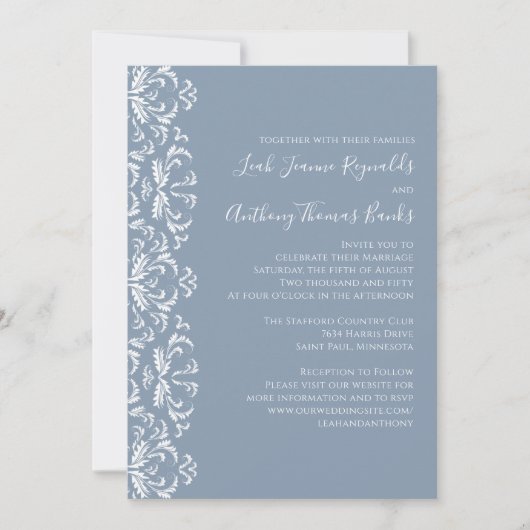Dusty Blue Elegant Damask Invitation (Devant)