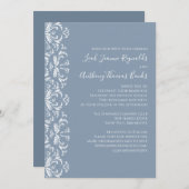 Dusty Blue Elegant Damask Invitation (Devant / Derrière)