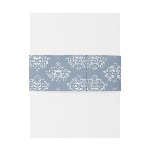 Dusty Blue Elegant Damask Invitation Bands Uitnodigingen Wikkel (Achterkant Voorbeeld)