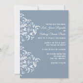 Dusty Blue Elegant Damask Invitation Kaart (Voorkant)