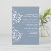 Dusty Blue Elegant Damask Invitation Kaart (Staand voorkant)