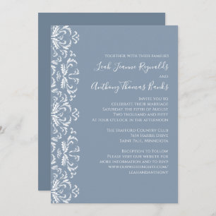 Dusty Blue Elegant Damask Invitation Kaart
