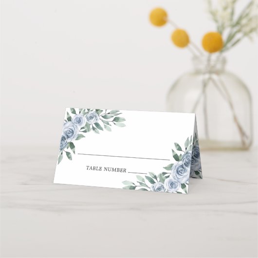 Dusty Blue Elegant Floral Boho Roos Rustic Wedding (Voorkant)