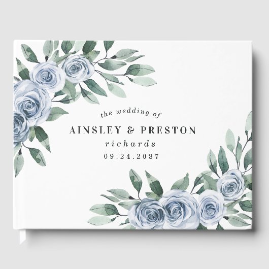 Dusty Blue Elegant Floral Boho Roos Rustic Wedding Gastenboek (Voorkant)