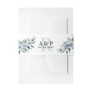 Dusty Blue Elegant Floral Boho Roos Rustic Wedding Uitnodigingen Wikkel