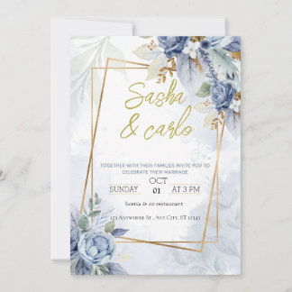 Dusty Blue Elegant Floral carte Faire-part de mari
