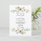 Dusty Blue Elegant Floral Rustic Wedding Kaart (Staand voorkant)